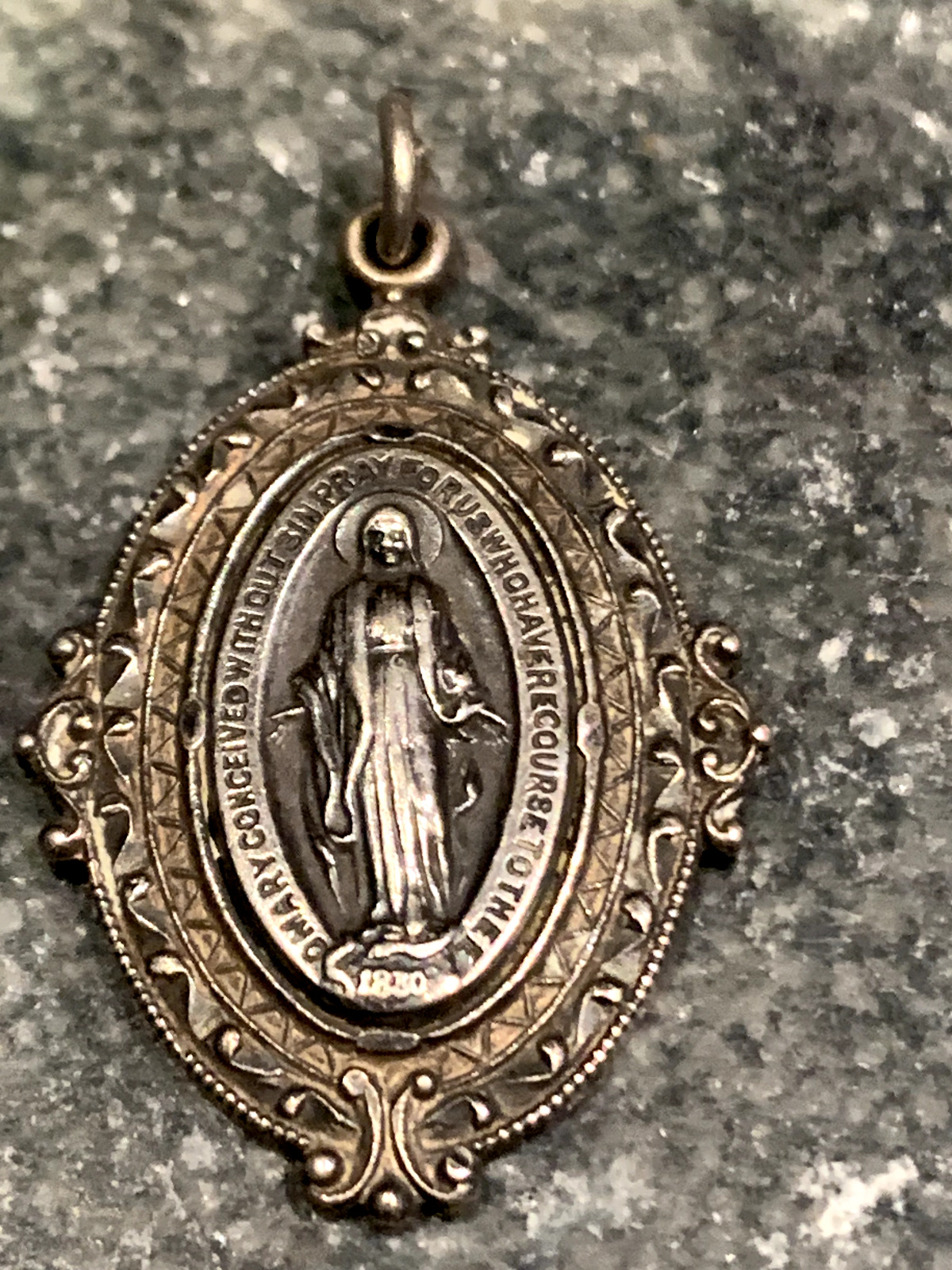 Antique Sterling Silver Religious Madonna Mary Pendant Medal - Marked 1830