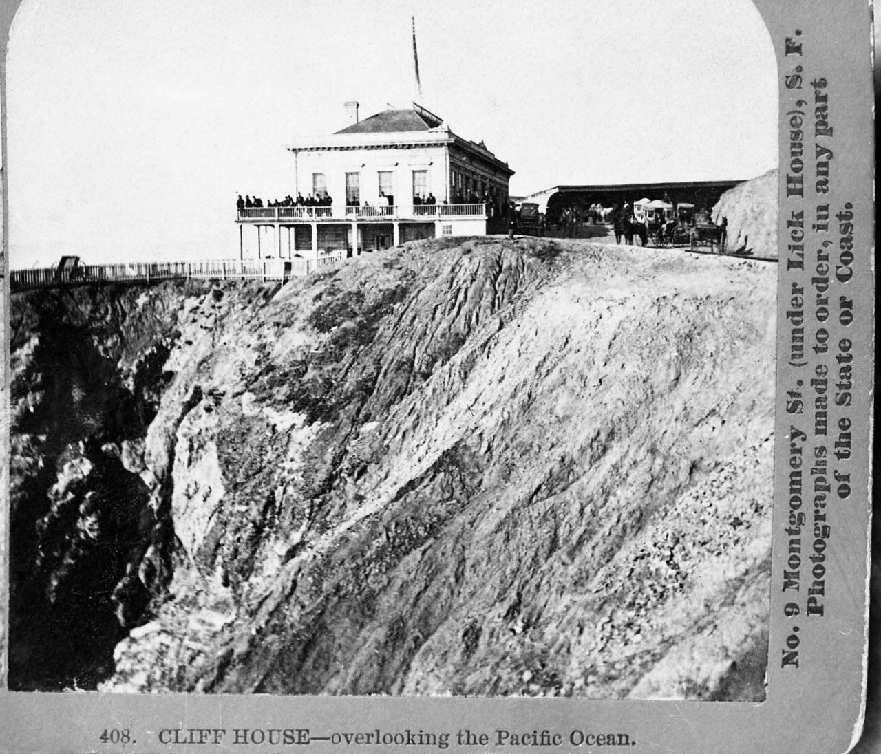 c.1864 SAN FRANCISCO EARLY CLIFF HOUSE HORSE&BUGGIES and CARRIAGE SHEDS~NEGATIVE