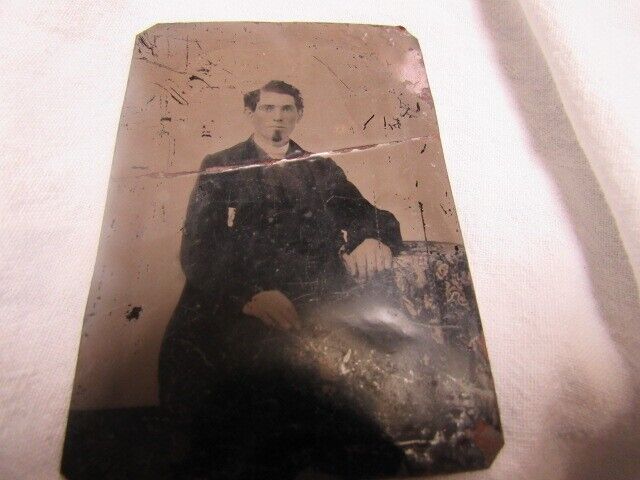Antique Tintype Young Man 2 1c Proprietary Stamps on Back