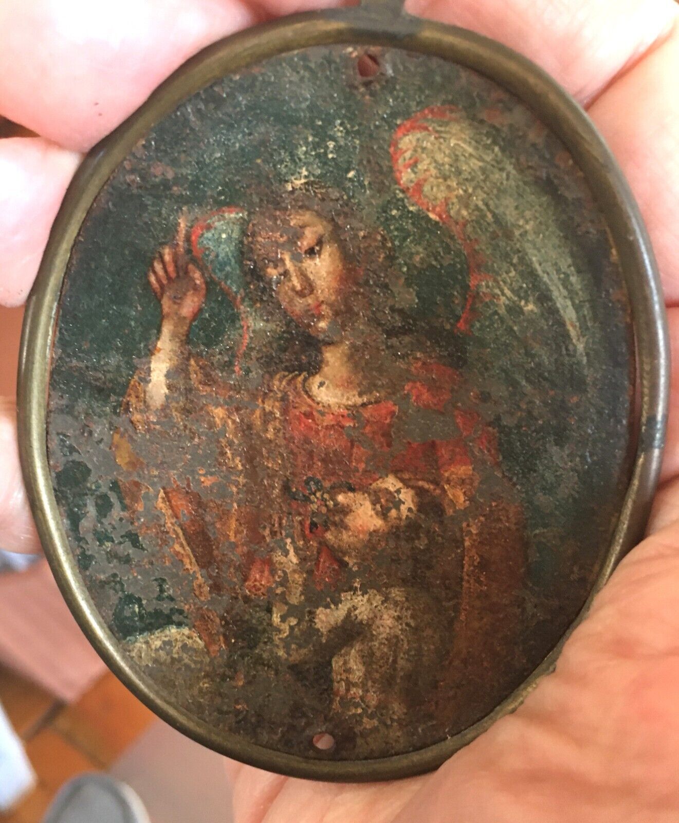 Mexico or Spain, 18th c: A Guardian Angel Offers Protection, Touching Medallion
