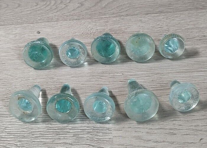 (10) Antique Aqua Bottle Stoppers Glass 