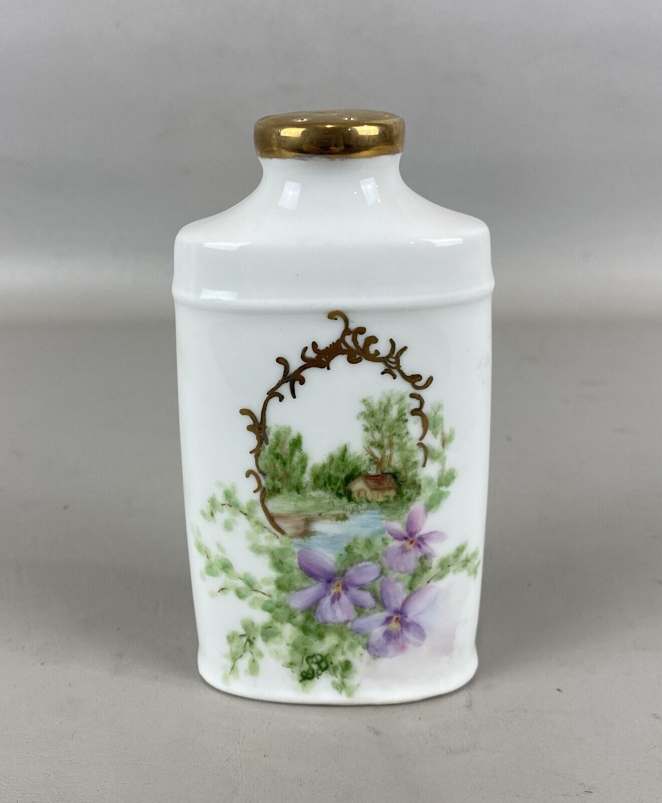 Antique RS Germany Hand Painted China Talcum Powder Shaker Bottle