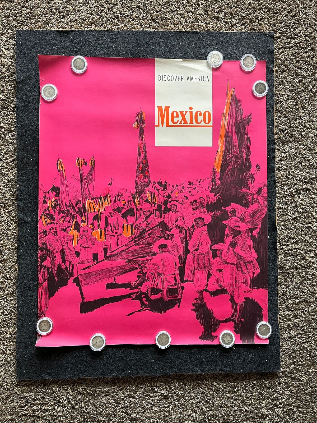 1960s Mexico Greyhound Bus California Baja Artwork, Original Travel Poster, Vin