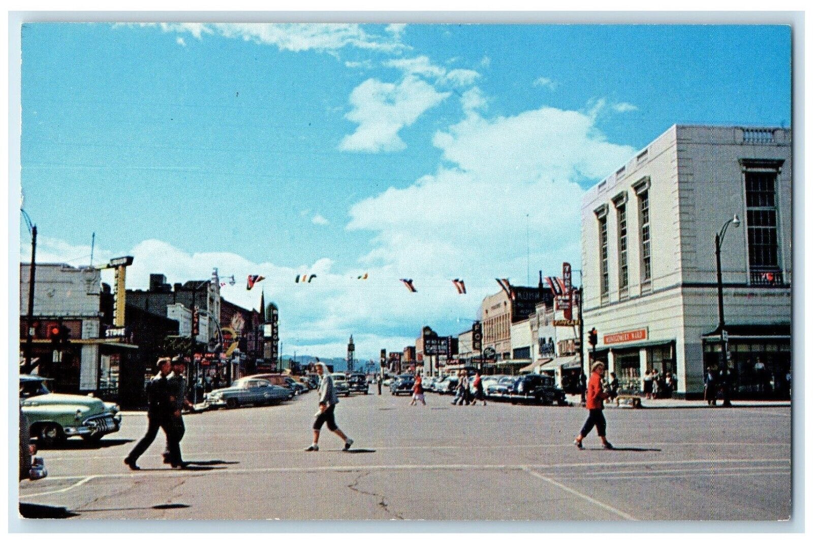 c1960 Looking West Main Street Downtown Exterior View Missoula Montana Postcard