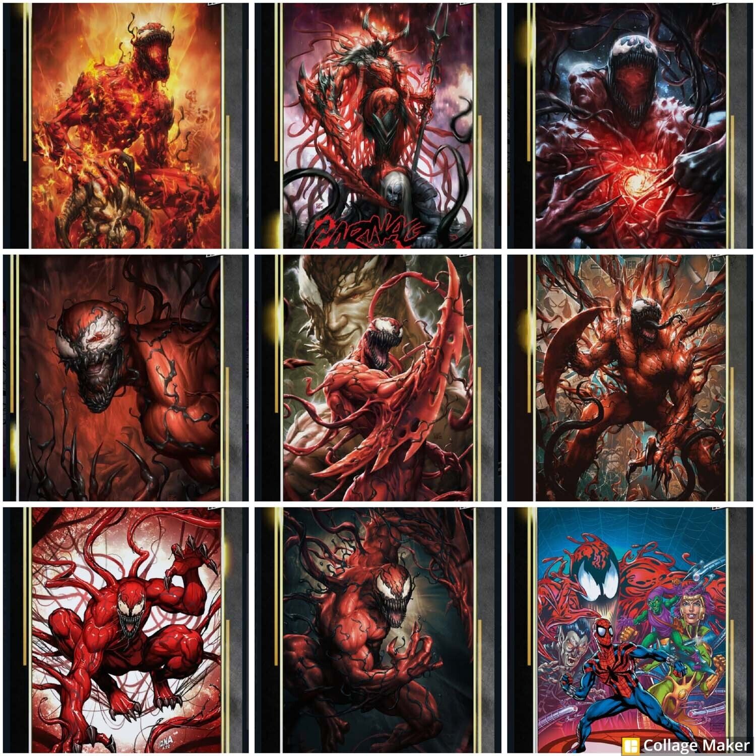 Lot of 9 CARNAGE Topps Marvel Collect NOW GOLD SR Cards + 9 FREE RARE NEEDS