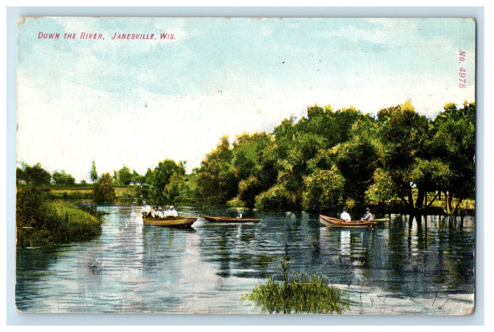 1908 Down The River Janesville Wisconsin WI Antique Posted Postcard