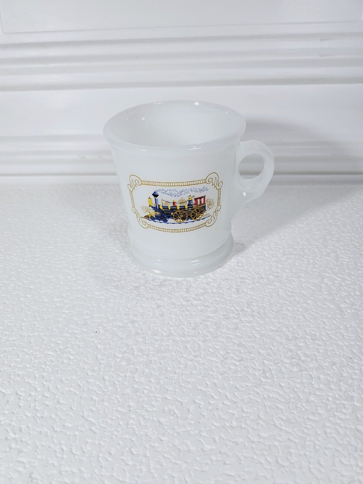 Vintage Avon Milk Glass Mug Cup with Antique Locomotive Lionel Train 