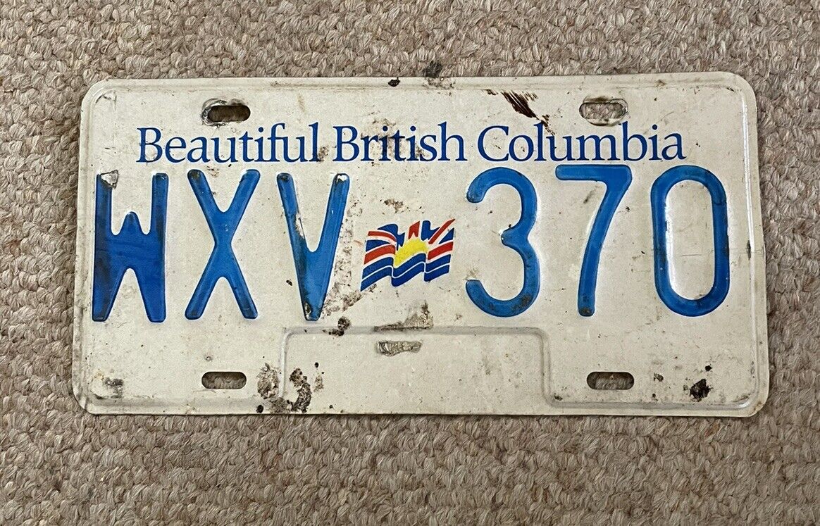1980s Vintage Beautiful British Columbia License Plate Blue/White #WXV 370 Good