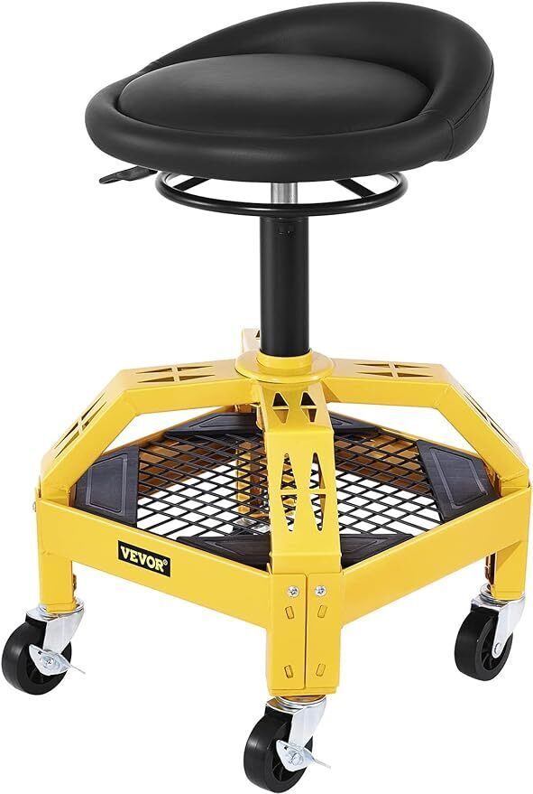 Rolling Garage Stool, 300LBS Capacity, Adjustable Height from 24 in to 28.7 in