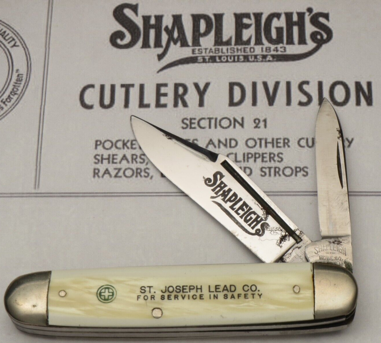 Antique SHAPLEIGH HARDWARE Pre-WWII Two-Blade Equal End Jack Knife Nice Etched
