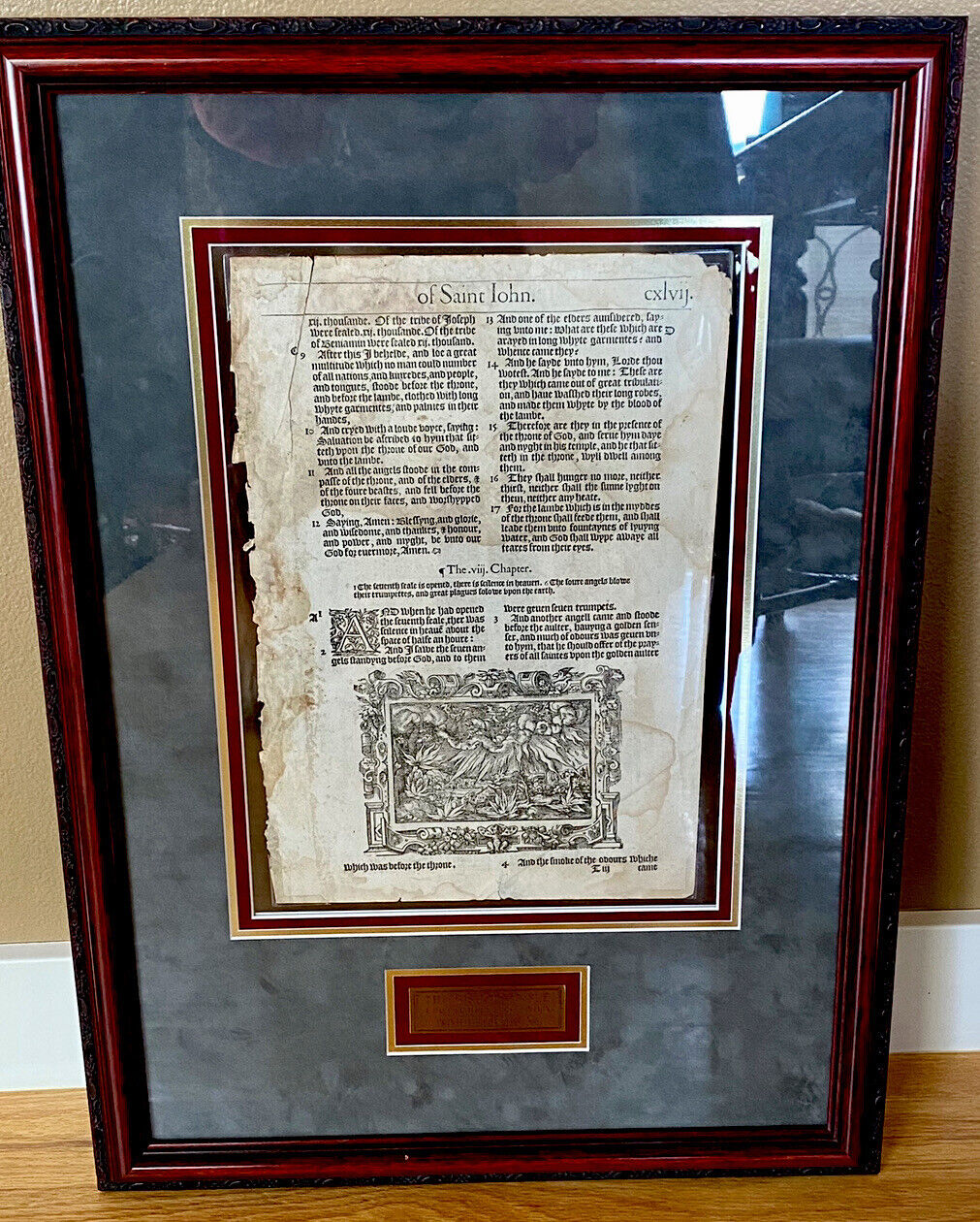 Bible, 1568 Bushop’s Bible,  A Framed Page from the 1st Edition, London 1568