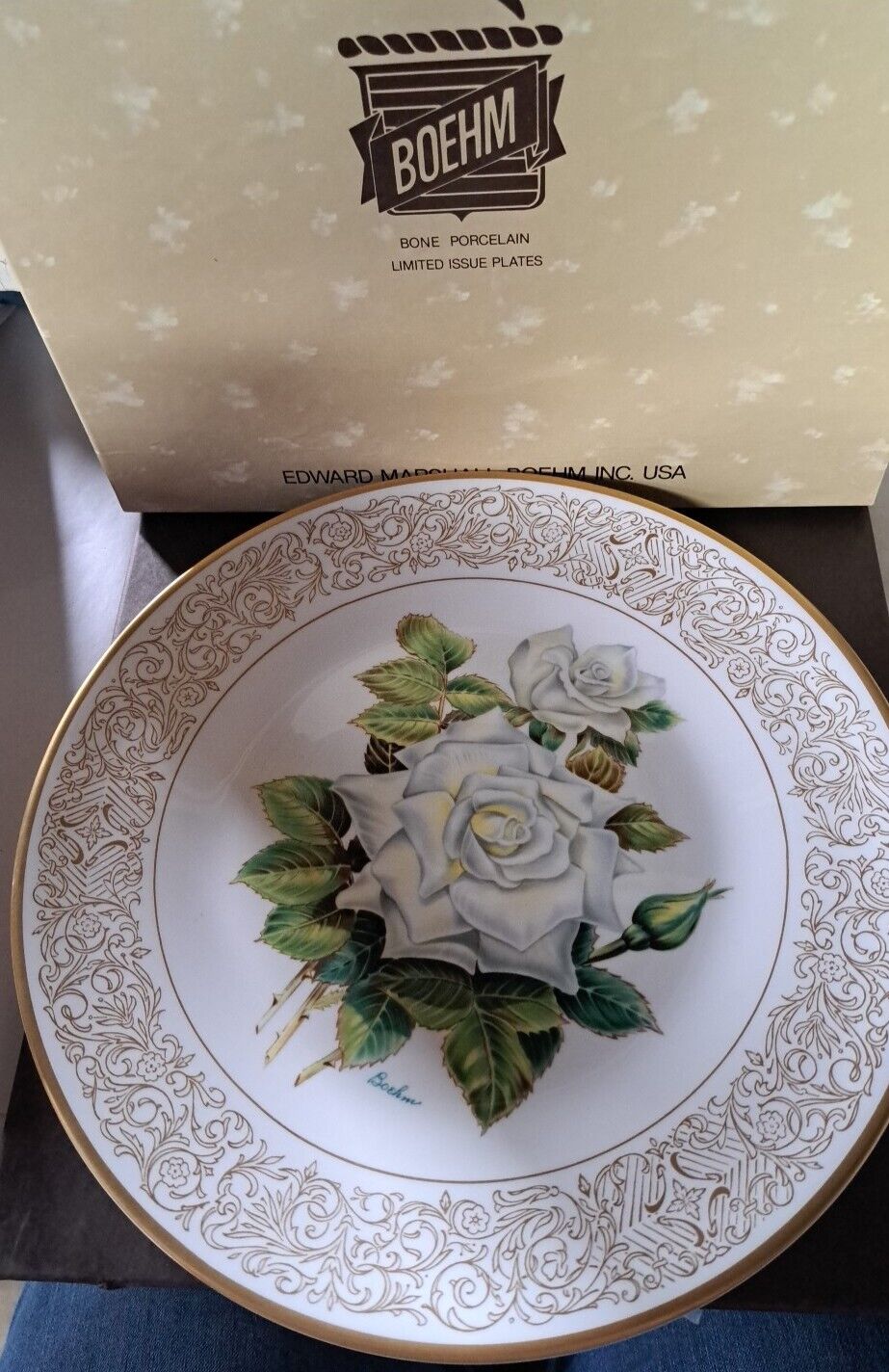 Boehm White Masterpiece Rose Edward Marshall Limited Edition Collection Plate