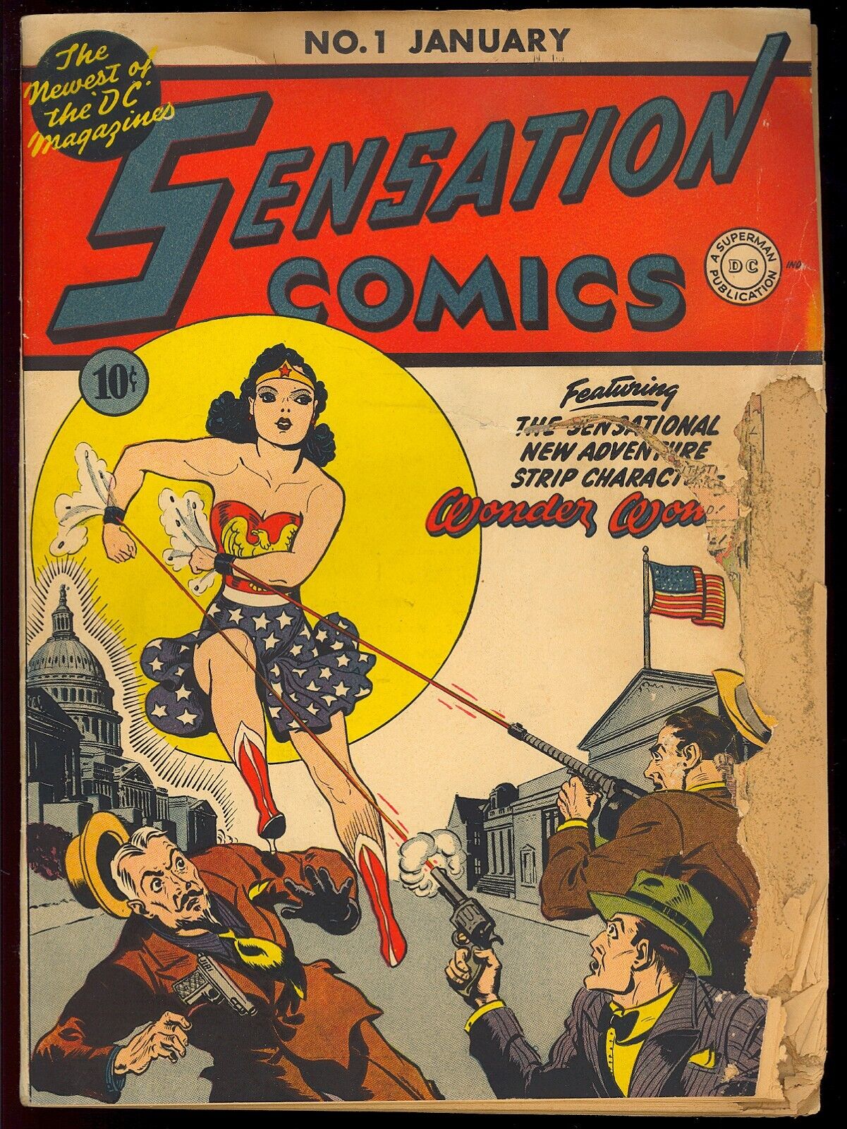 Sensation Comics #1 Unrestored Early Wonder Woman Superhero DC Comic 1942