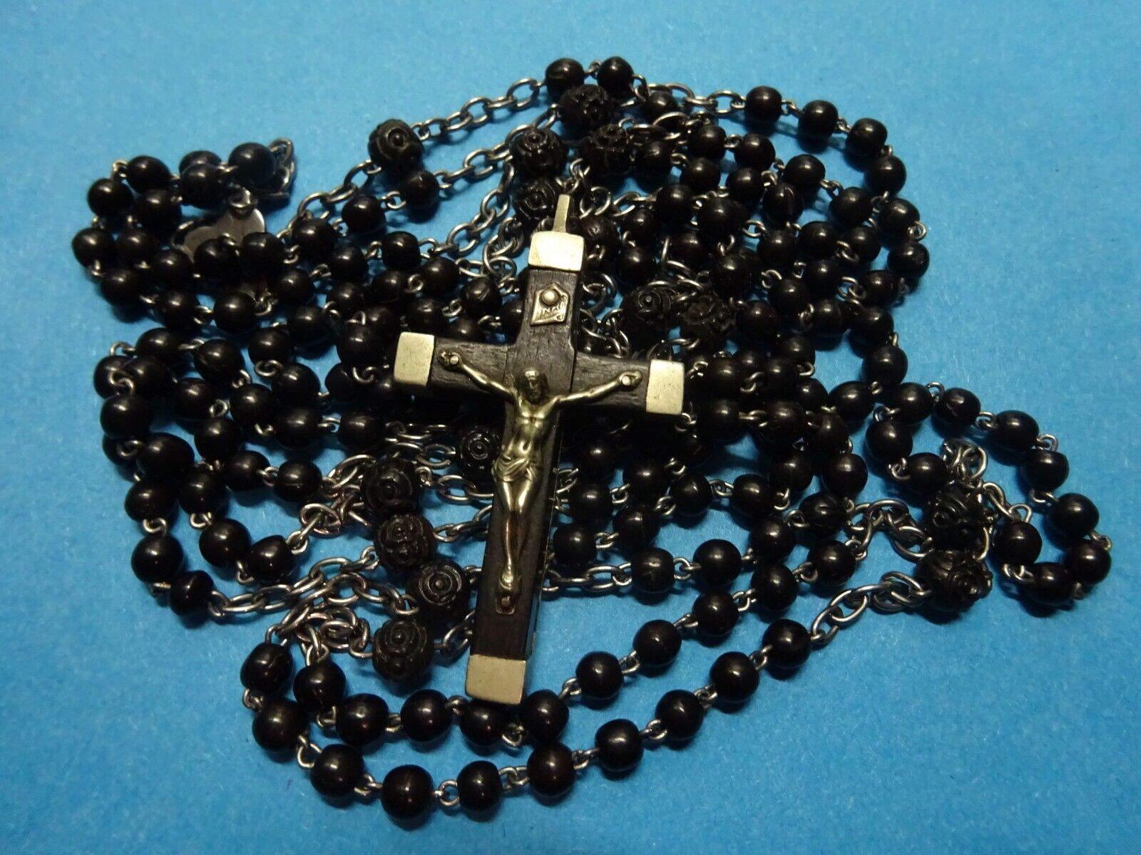 antique FRENCH PRIEST rosary / 15 decade ROSARY /  monastery france 1880 / EBONY