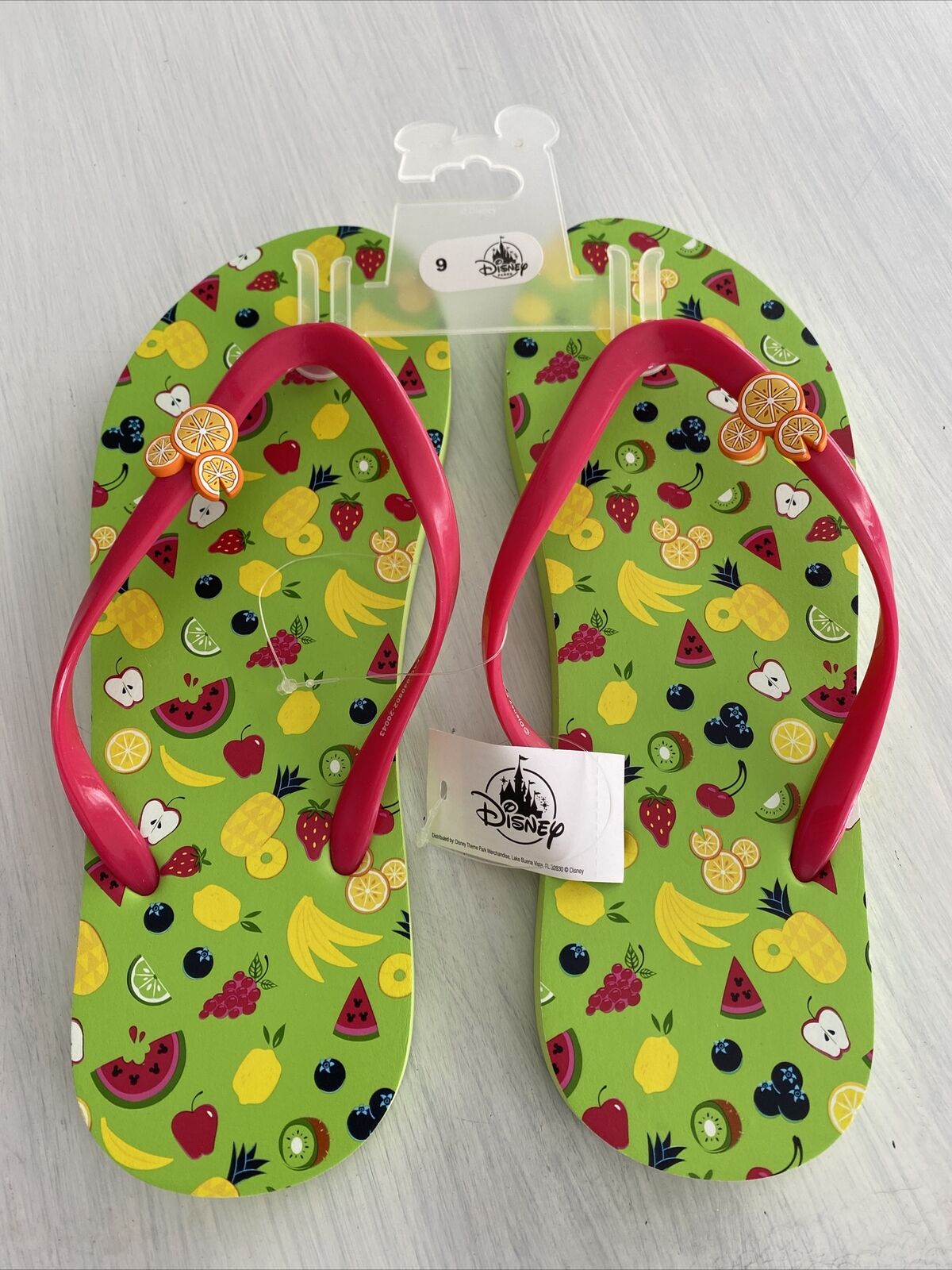 Disney Parks Summer Neon Flip Flops Fruits  Pattern Women’s Size 9 NWT