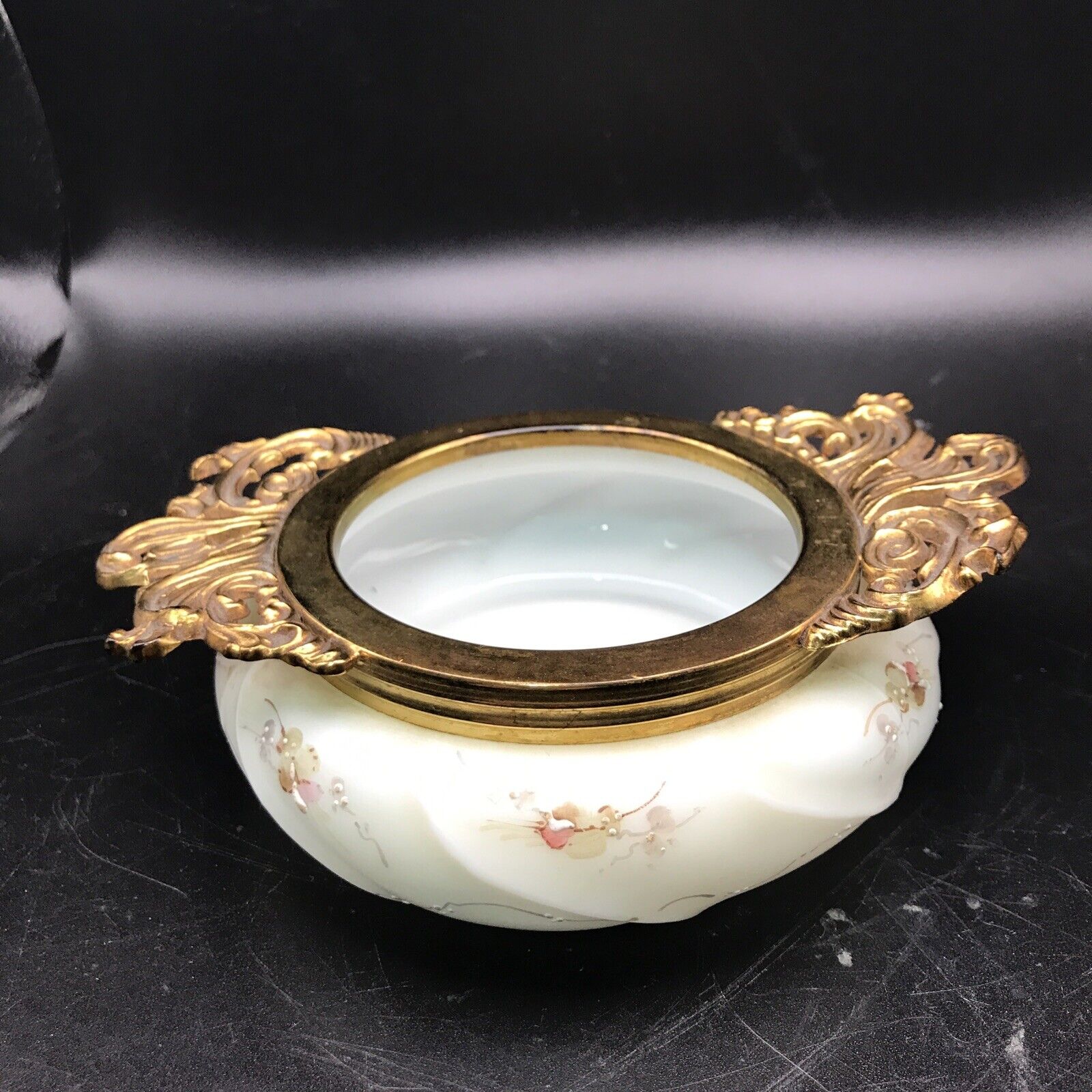 Antique CF Monroe Wave Crest Pin Dish Jewel Dresser Box Swirl Delicate Brass 5”