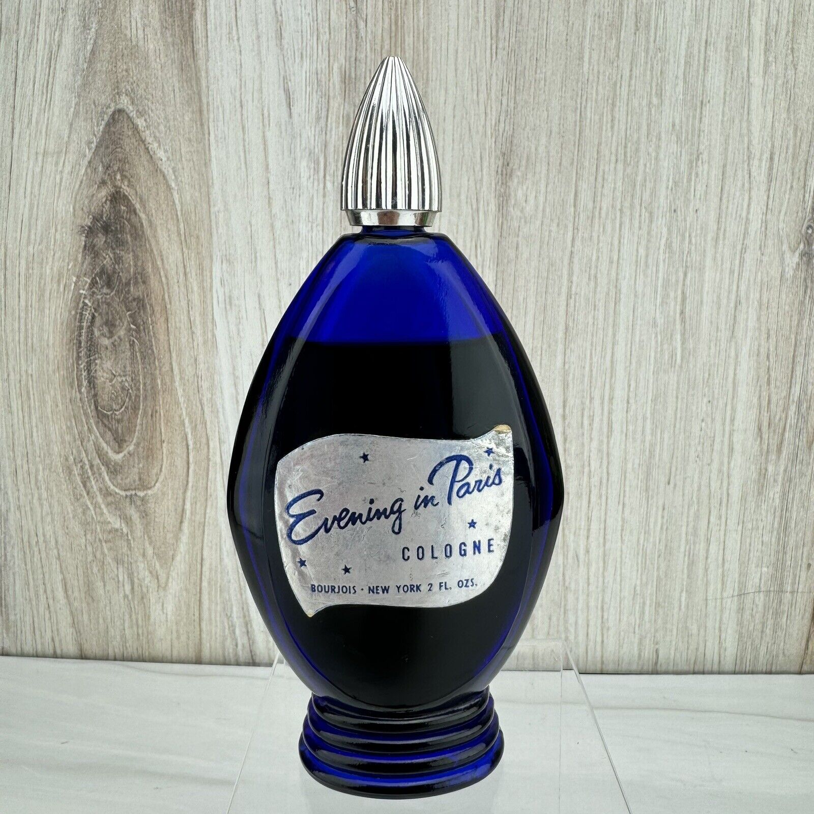 Vintage Bourjois Evening in Paris Cologne 2 oz Cobalt Blue Bottle 90-95% Full
