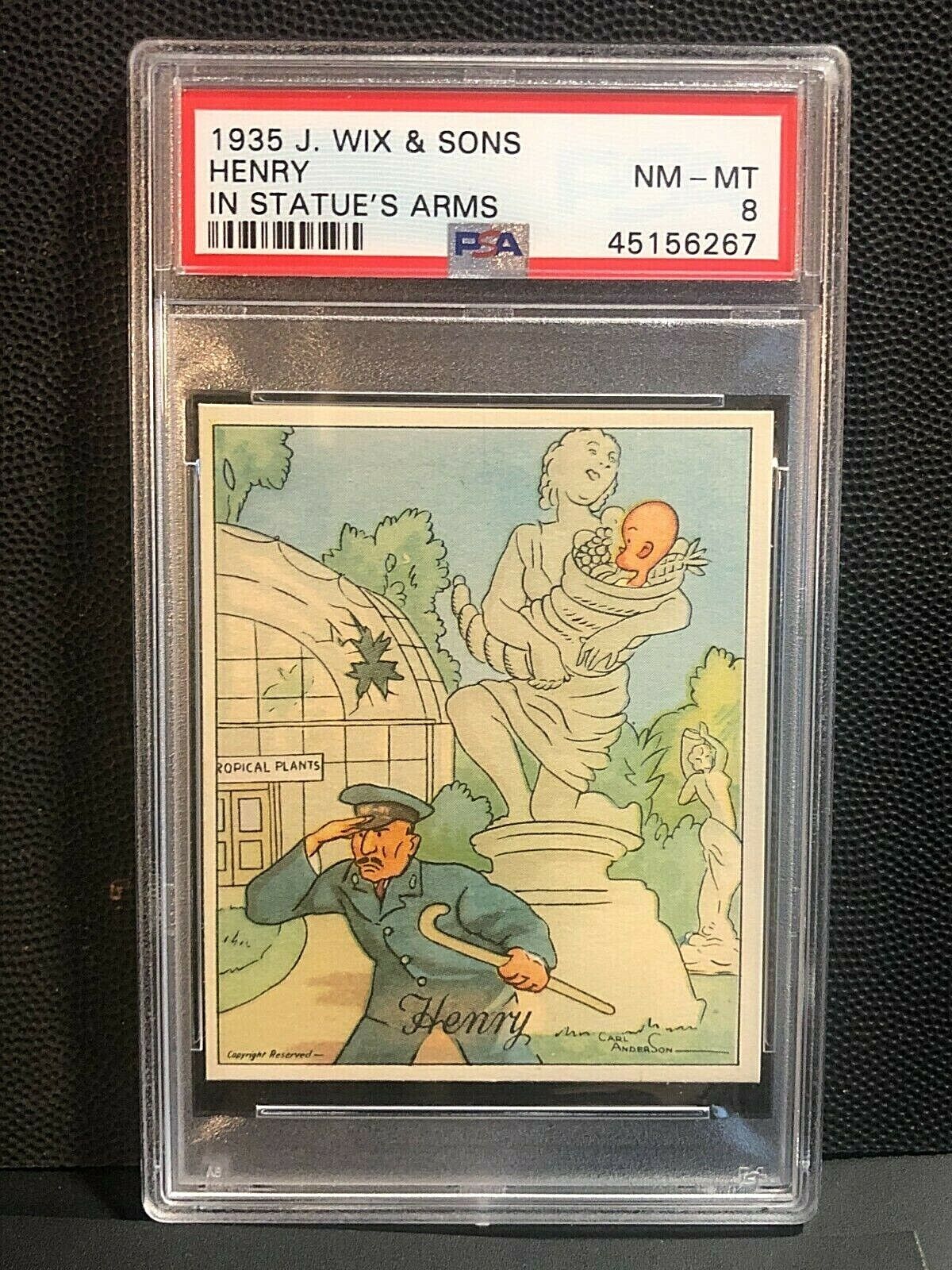 Henry in Statue\'s Arms 1935 J. Wix & Sons Tobacco Card Graded PSA 8 NM-MT