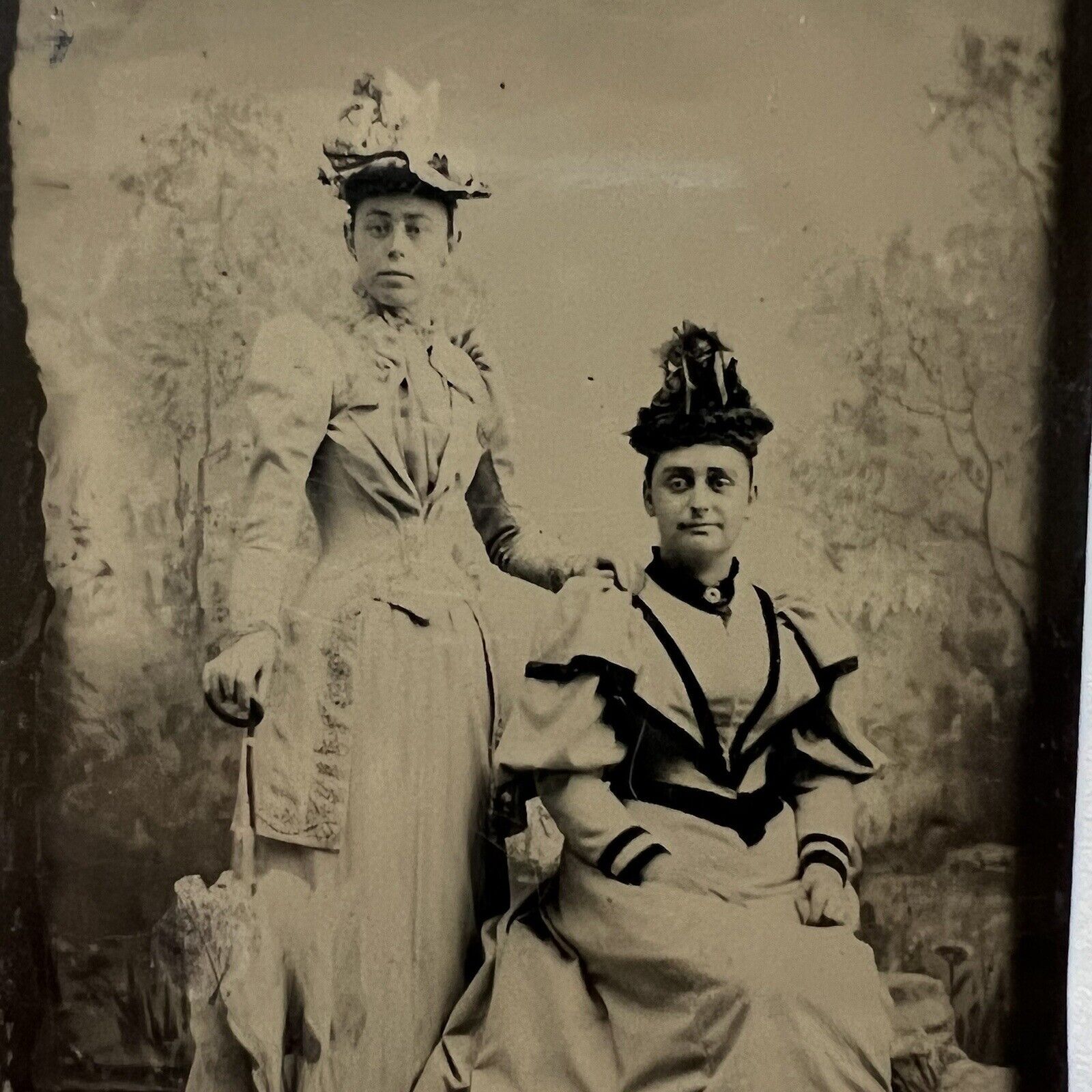 Antique Tintype Photograph Beautiful Fashionable Women Mother & Grown Daughter