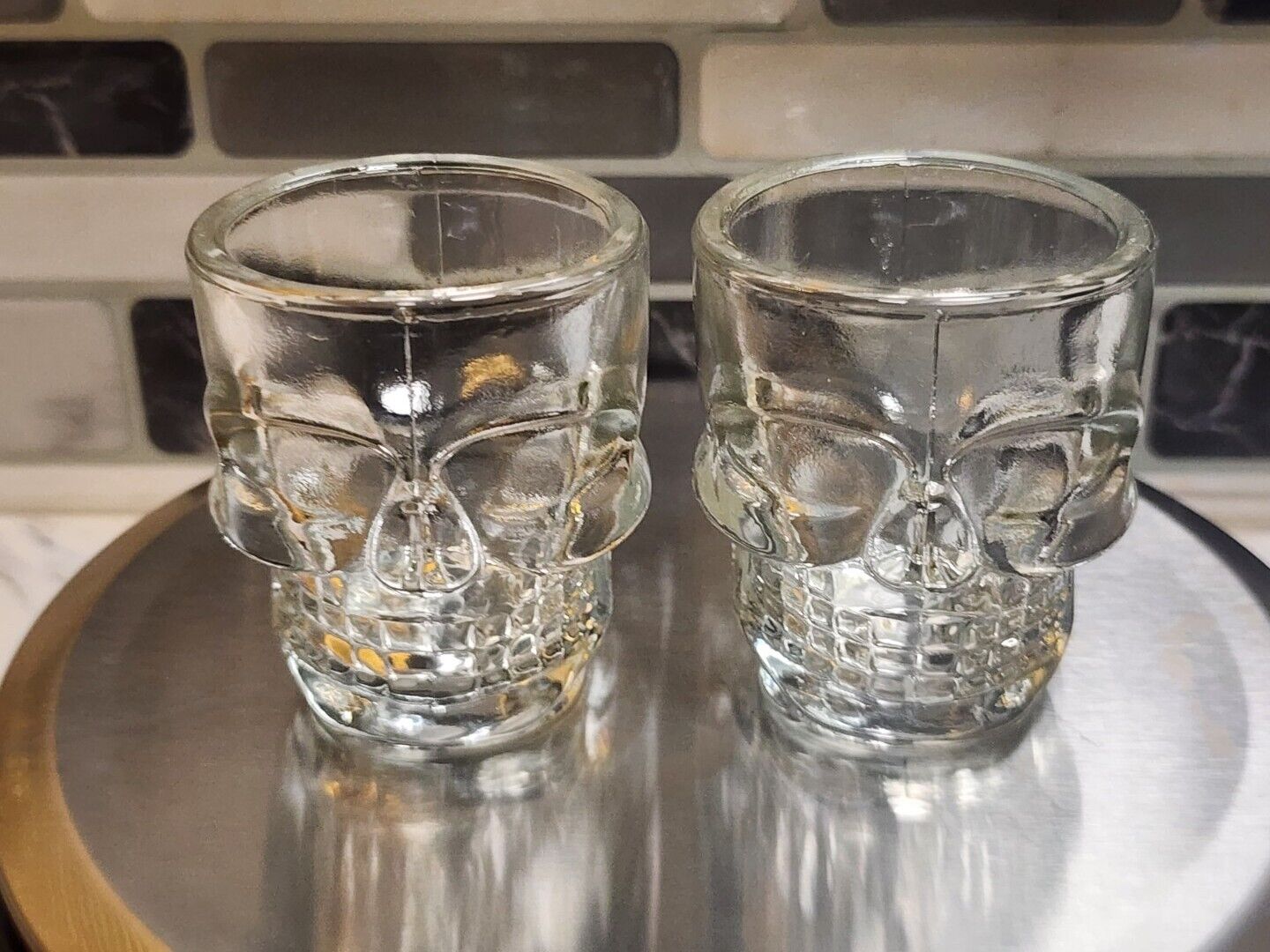 Dan Aykroyd Brand Set Of 2 Crystal Glass Skull Head Shot Glasses