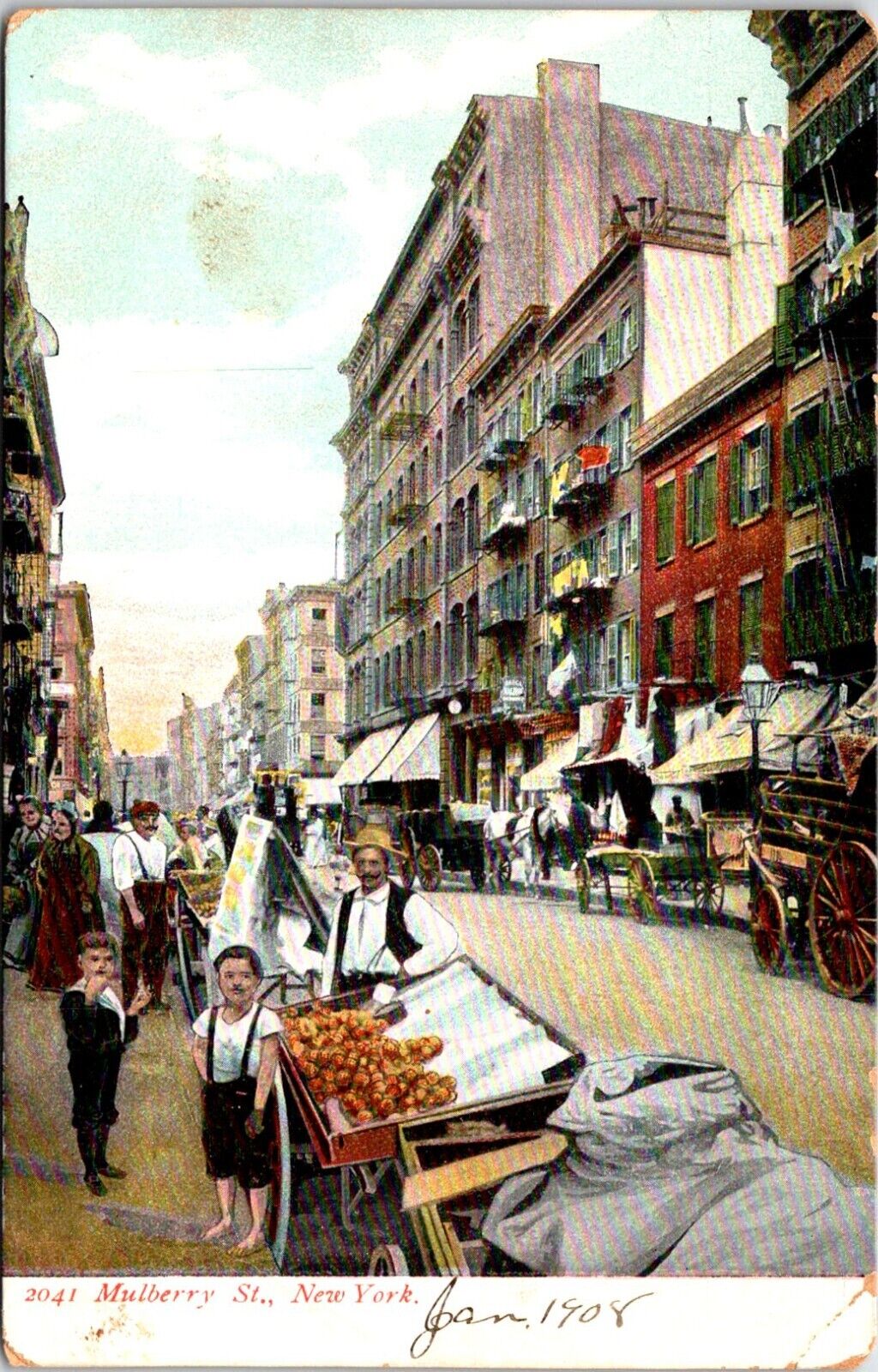 Postcard Circa 1908 Mulberry Street Market NYC New York B195