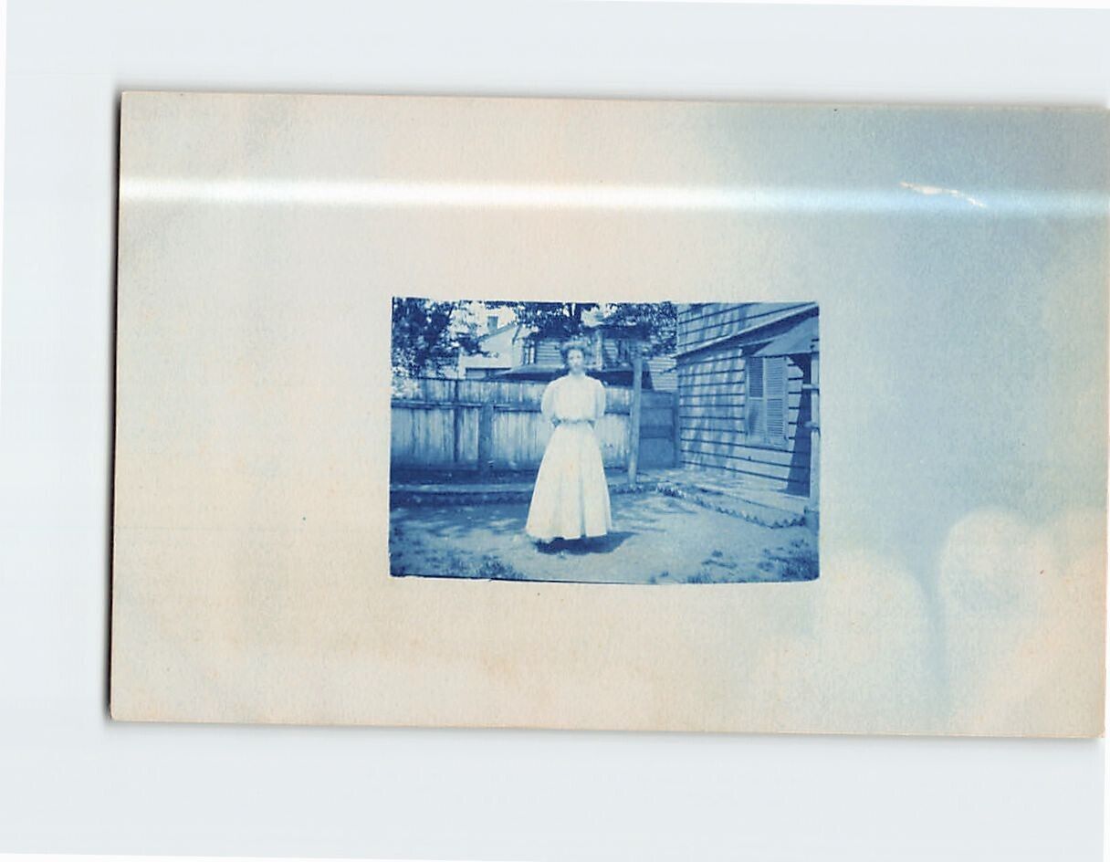 Postcard Vintage Photo of a Woman in a Backyard