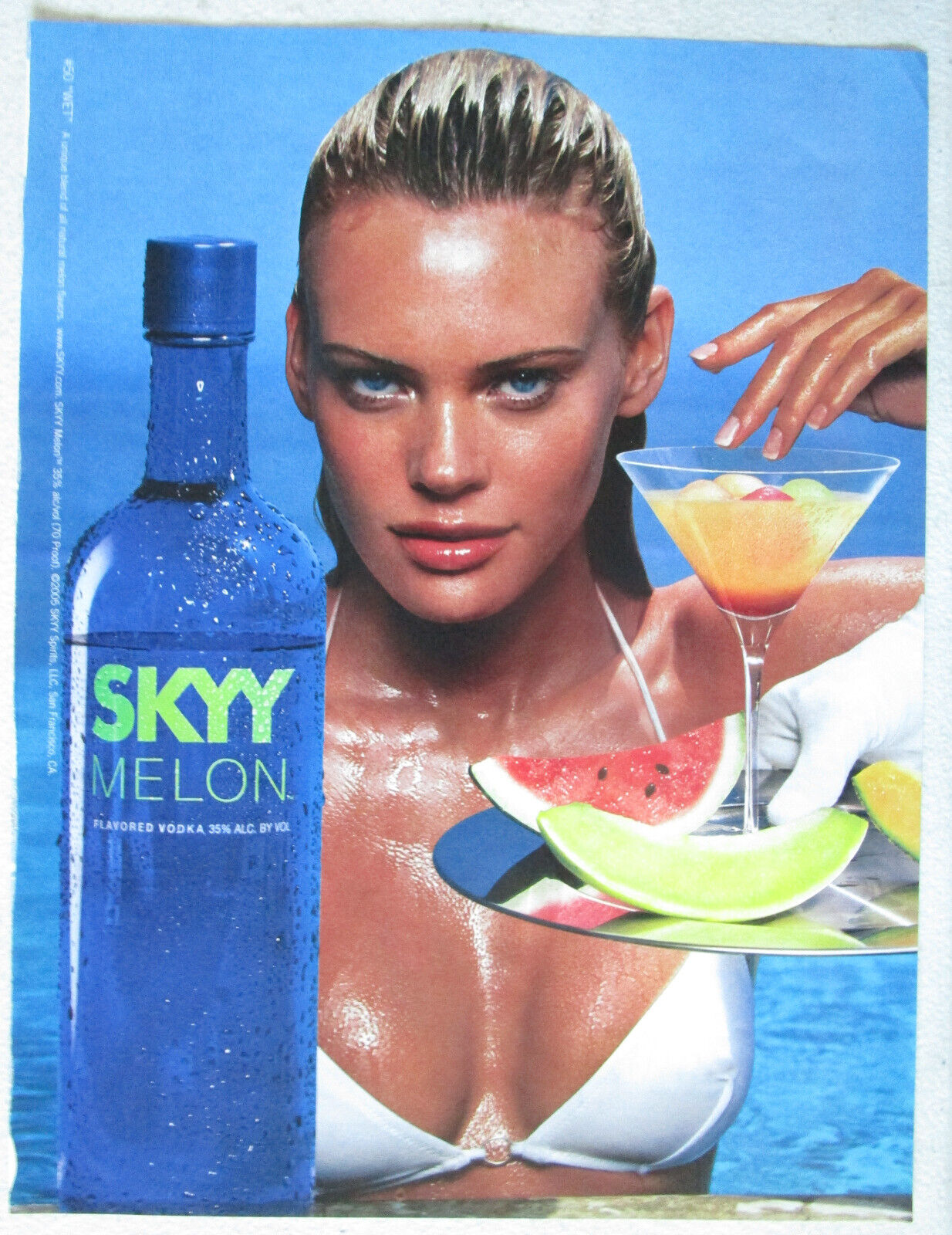 2005 SKYY Melon Flavored Vodka Print Ad ~ Sexy Girl White Bikini Swimming Pool