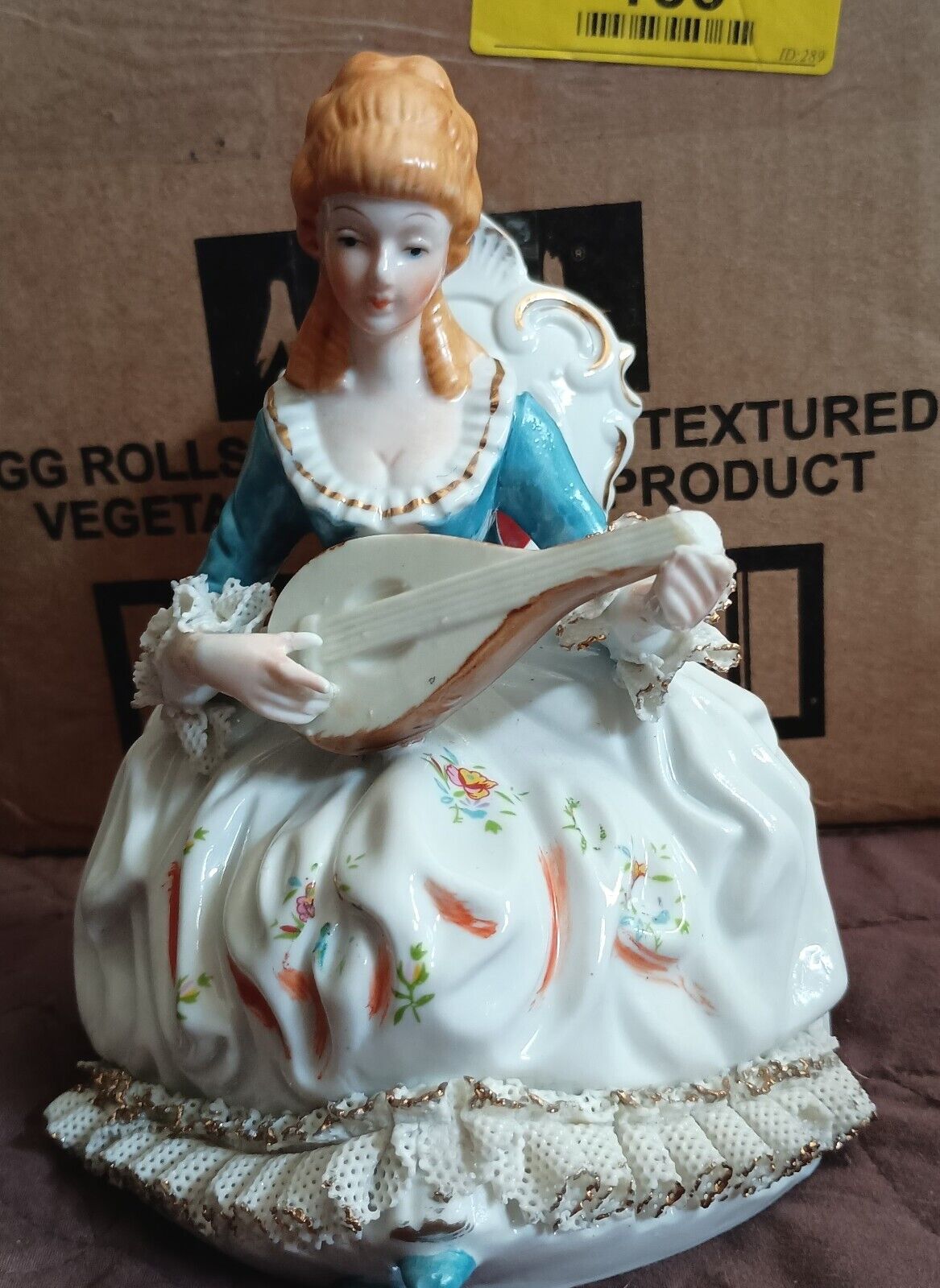 Antique Dresden German Porcelain Figurine Woman Playing Lute