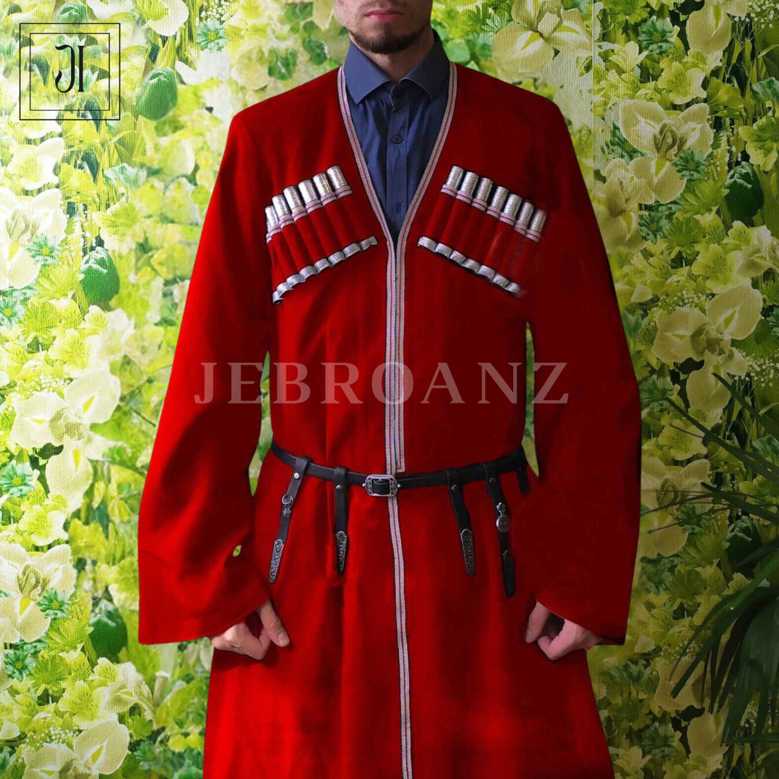 Brand New Traditional Chokha Cossack &Caucasus Men Custom Red Wool Coat