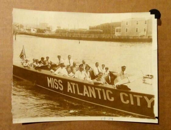 1939 antique MISS ATLANTIC CITY nj SEPIA original BOAT PHOTO people boardwalk