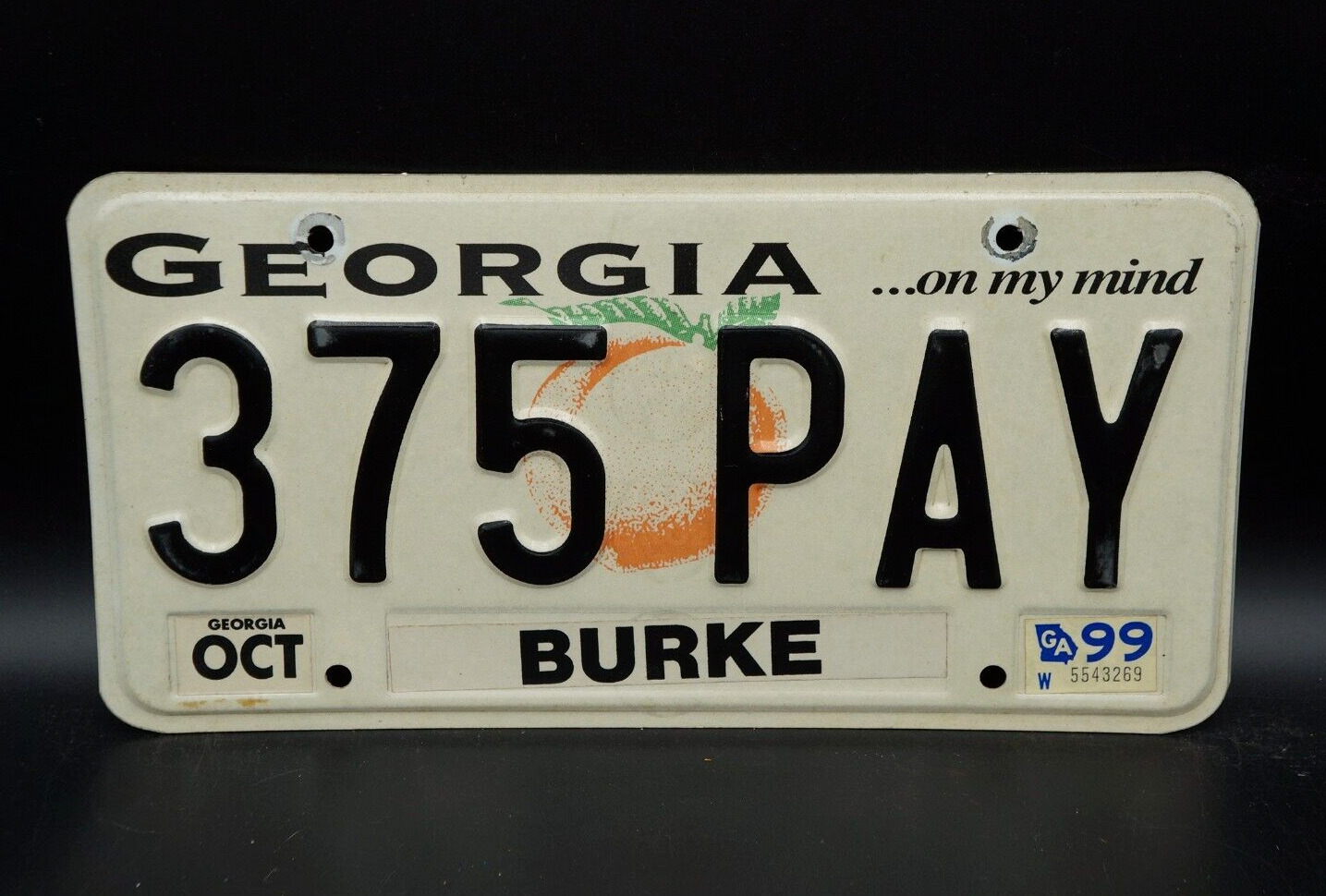 1999 GEORGIA Peach License Plate # 375 PAY