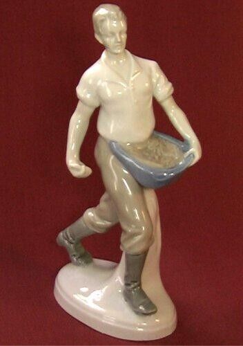 Vintage 1960s GERMANY Figure Statue Sower Farmer Porcelain Marked Stamped Figuri