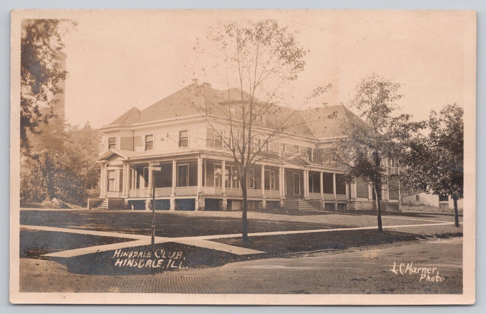 Hinsdale Illinois, Hinsdale Club, Vintage RPPC Real Photo Postcard