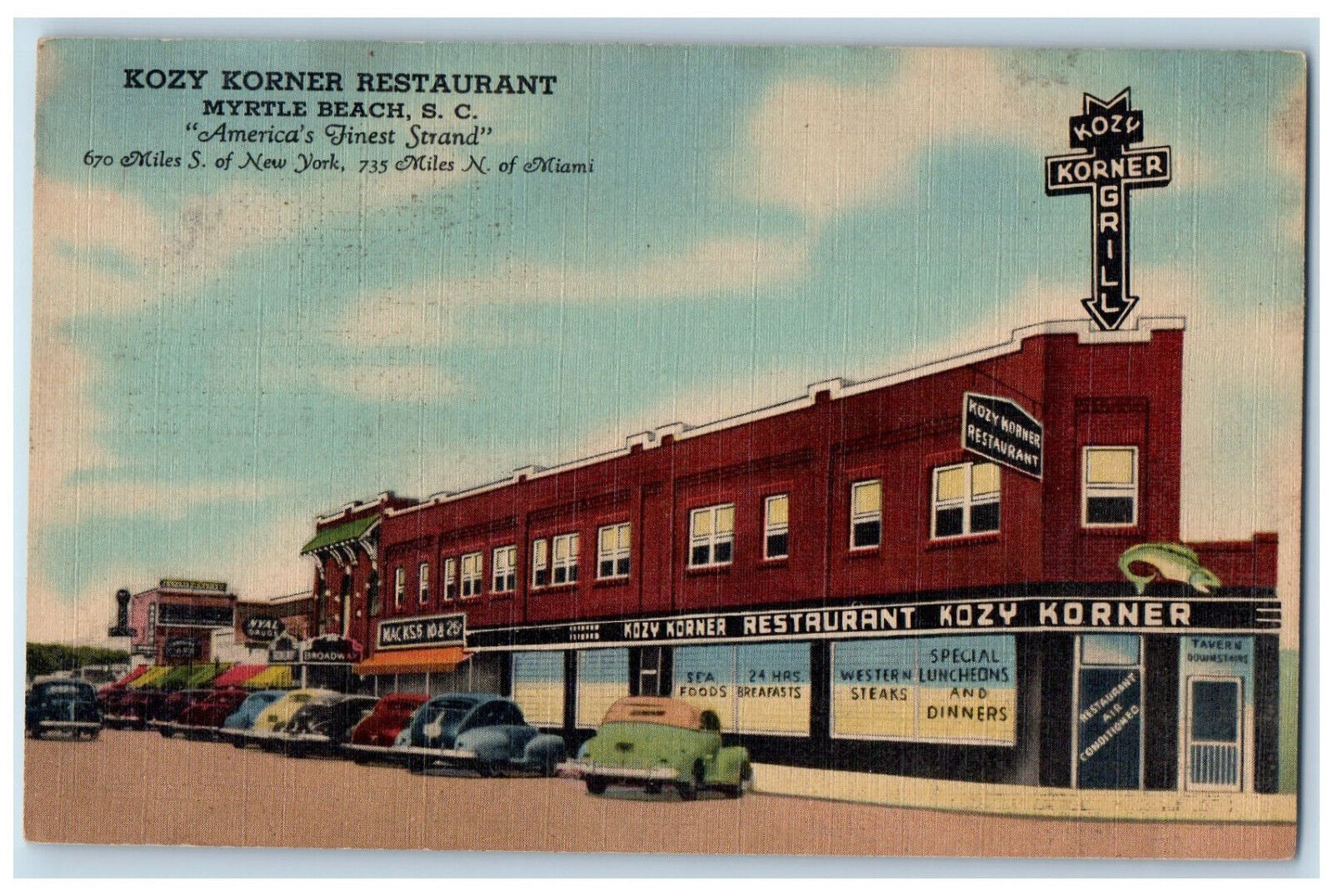 c1940\'s Kozy Korner Restaurant Myrtle Beach South Carolina SC Postcard