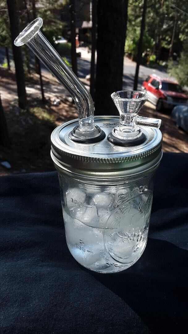 4+20 Extended  Bubbler Bong - Mason Jar Bong Mini Glass Mouthpiece 1 Pint Jar