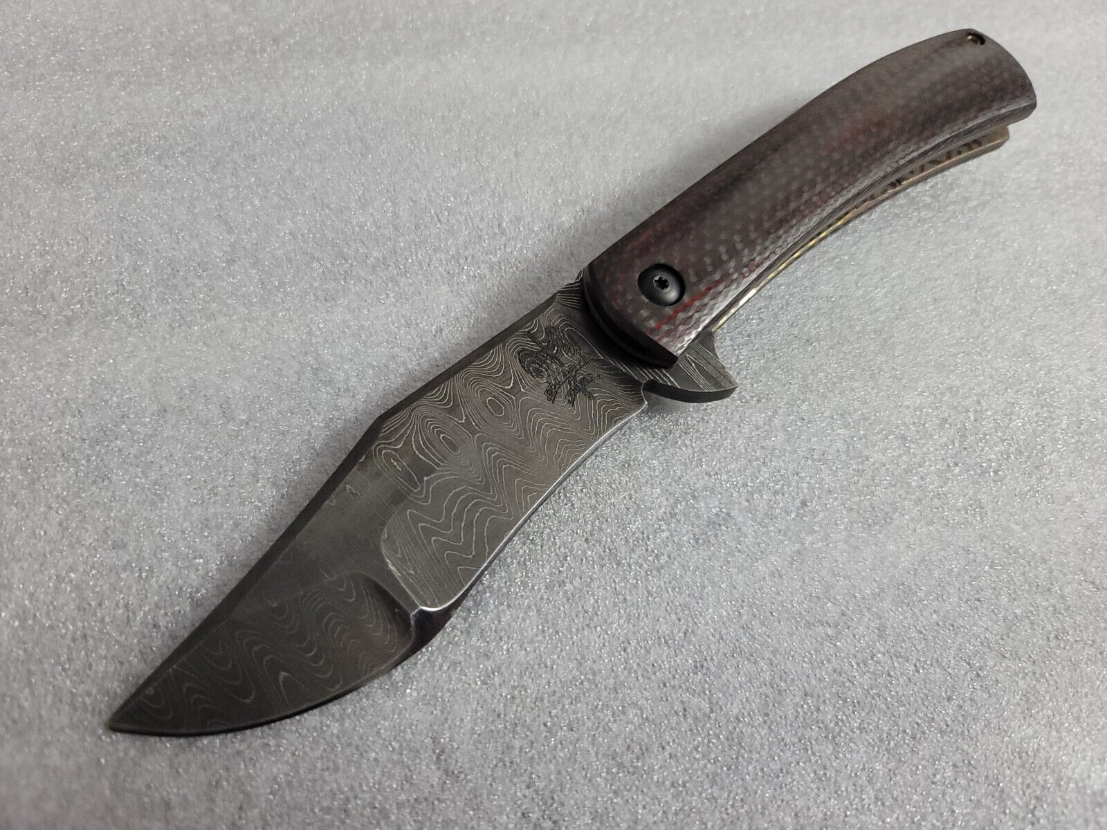 Doc Shiffer MK Ultra, Ladder Damascus, Red Resin CF, Lasered Liners 3 5/8\