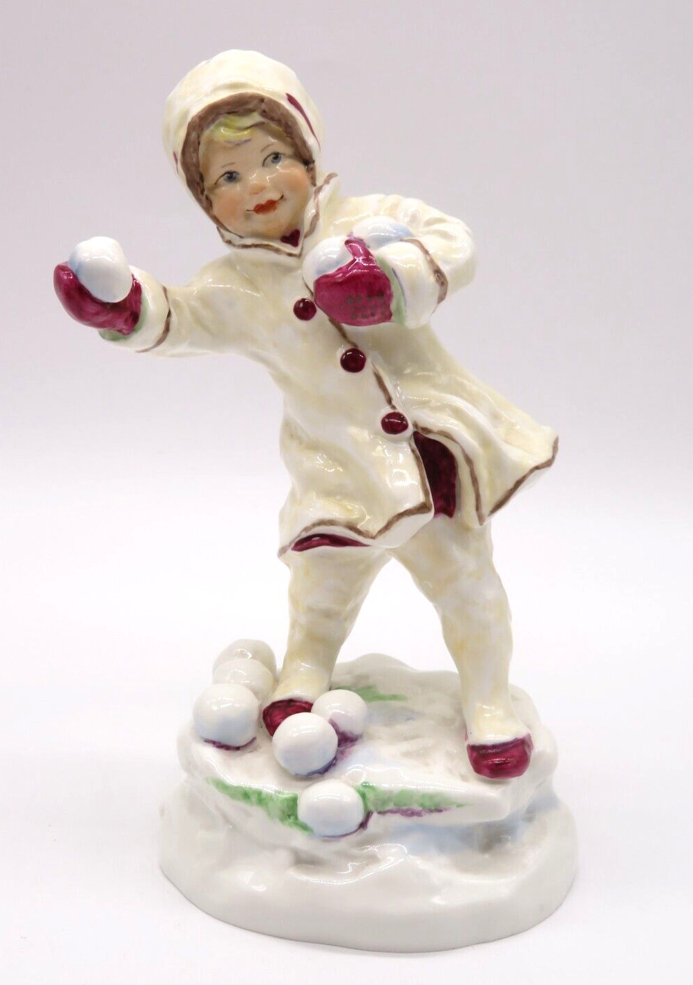 VTG Royal Worcester England Figurine Series DECEMBER Girl throwing Snowballs