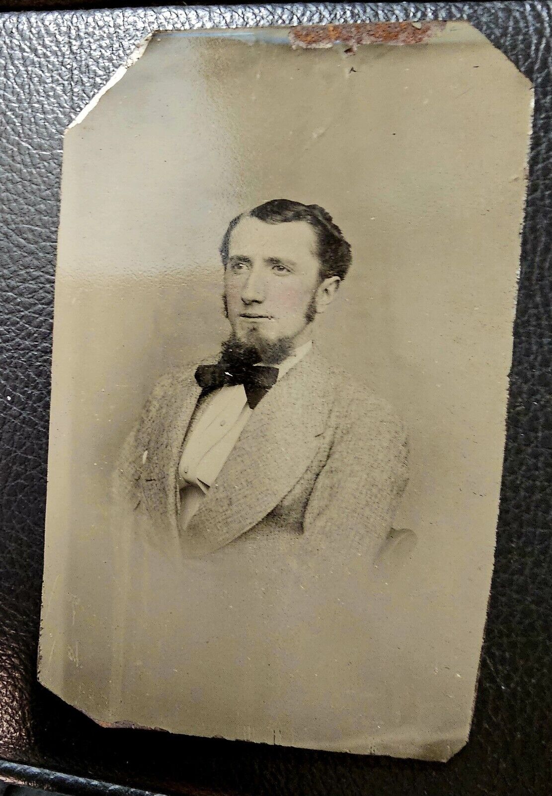 Old Vintage Antique Tintype Photo Young Man in Suit w/ Sleepy Dazed Dopey Eyes