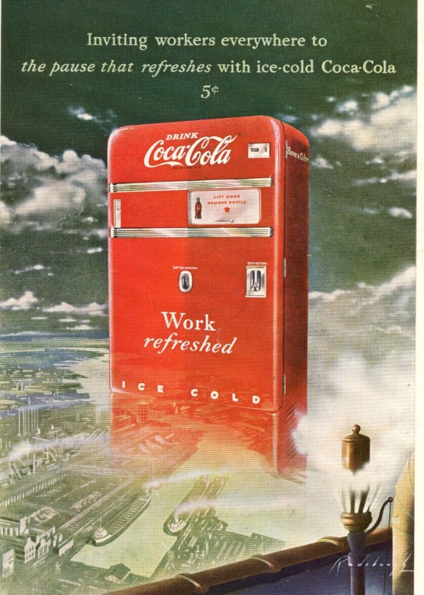 1948 COCA-COLA Print Ad Old Fashion Coke Pop Machine Dispenser Factory Pa10