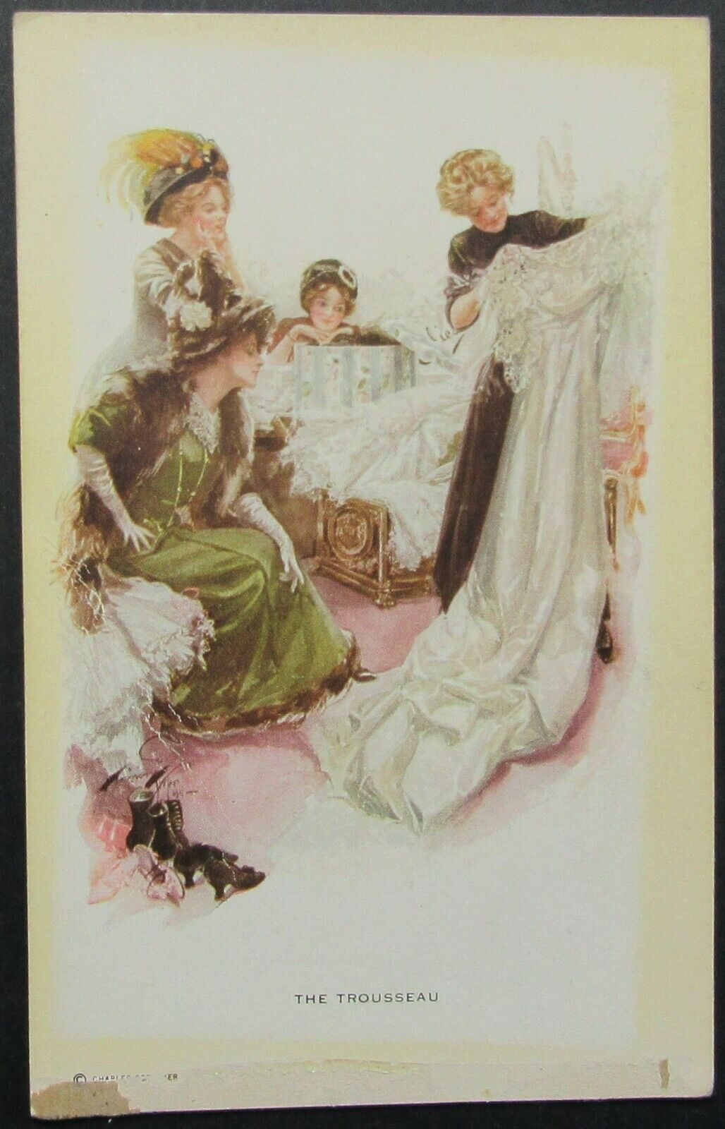Women Wedding Dress The Trousseau Artist Harrison Fisher VTG Postcard Unposted
