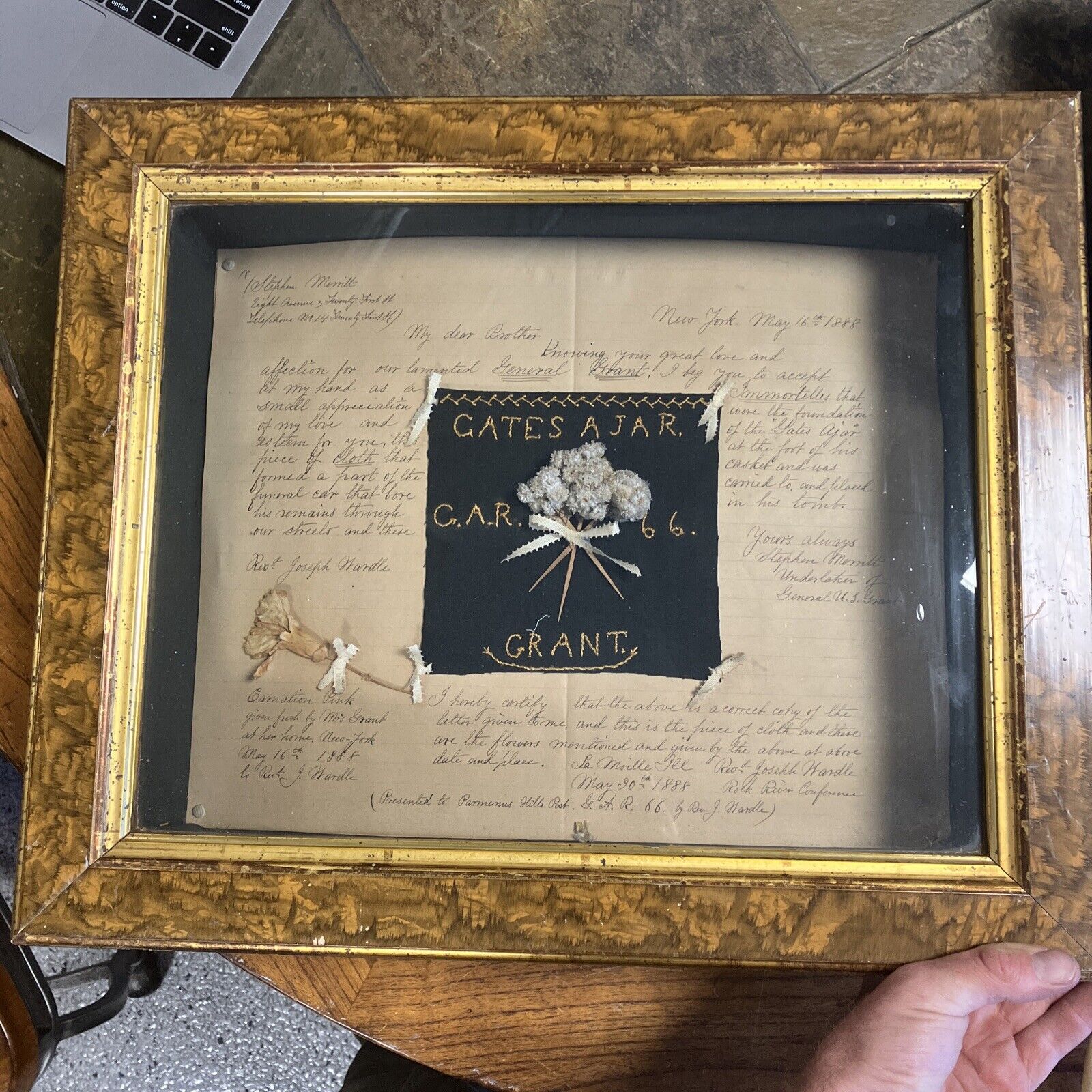 Ulysses S Grant President Piece Of Funeral Cloth & Flower From His Garden W Lett