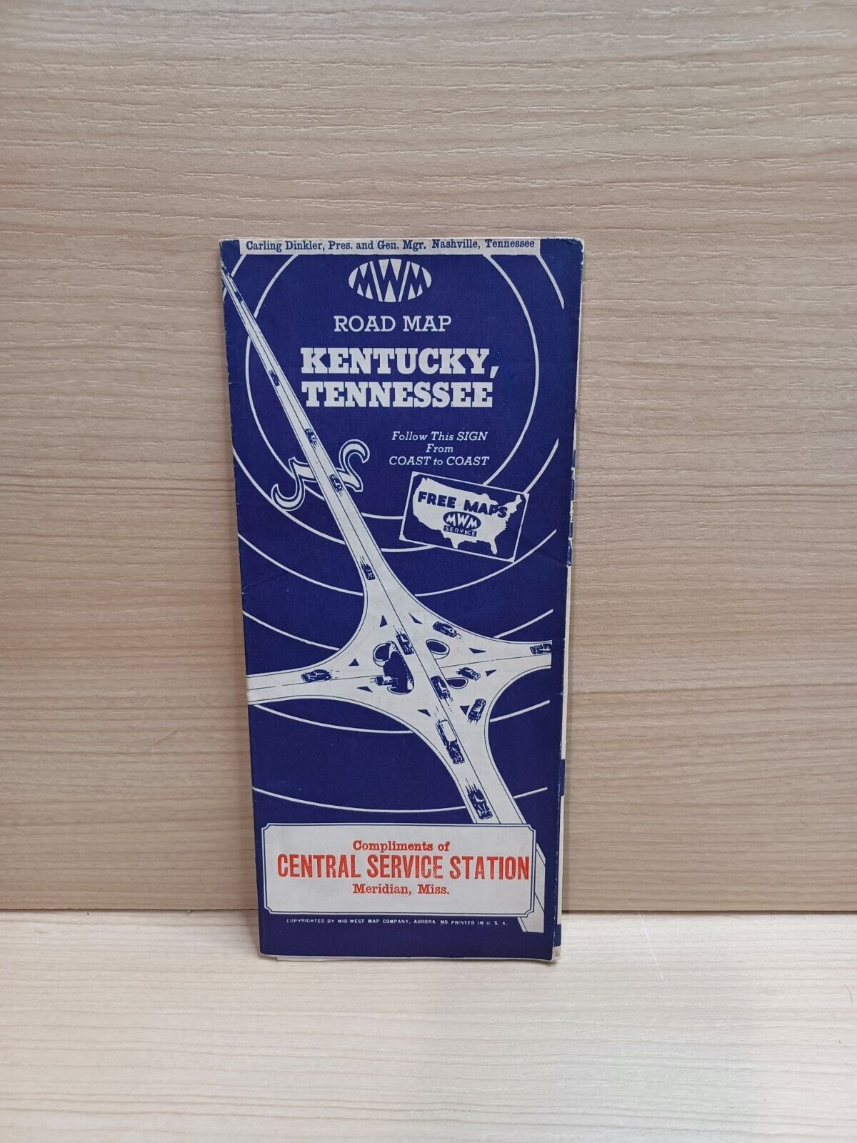 Kentucky Tennessee Vintage Road Map Mid West Map Company Central Service Station