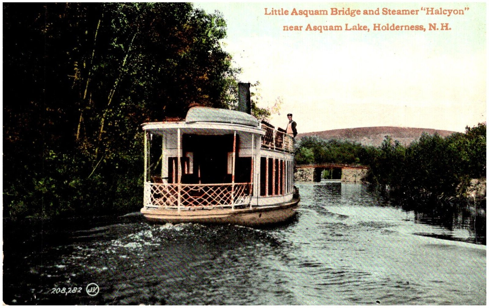 Steamer Halcyon & Little Asquam Bridge, Holderness New Hampshire 1911 Postcard