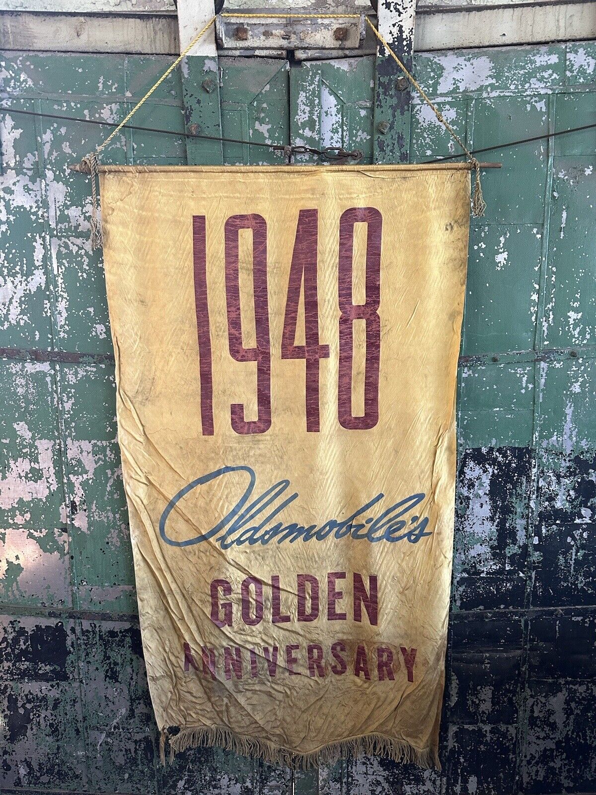 RARE 1948 Oldsmobile Golden Anniversary Silk Dealership Banner Vintage