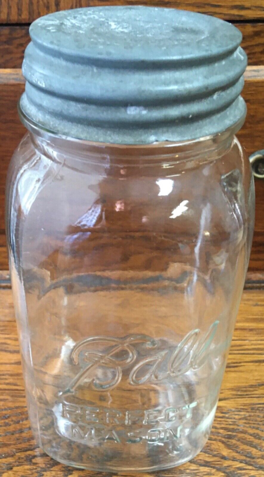Vintage Clear Ball Square Quart Jar Perfect Mason Zinc Ball Lid