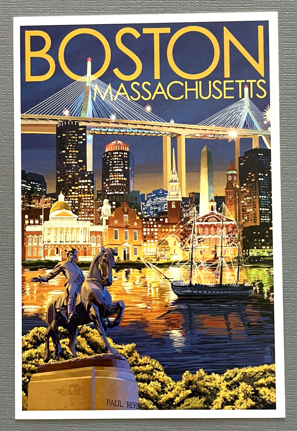 Boston, Massachusetts - Skyline at Night- Lantern Press Postcard