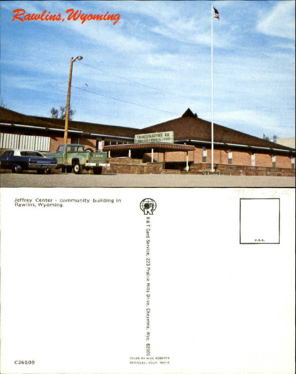 Jeffrey Center community building Rawlins WY unused chrome old postcard