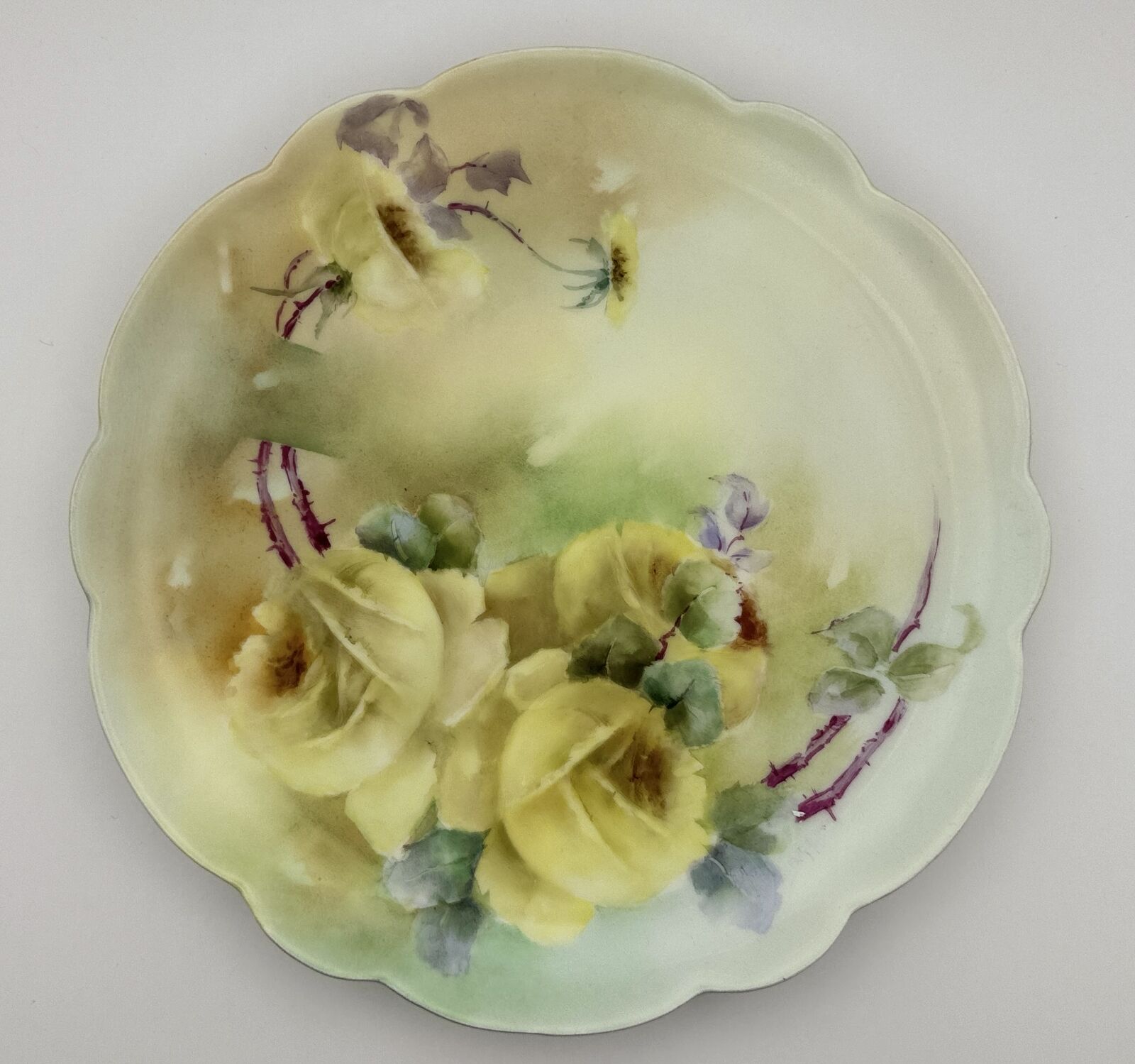 Rare Limoges Hand-Painted Floral Plate with Scalloped Edge
