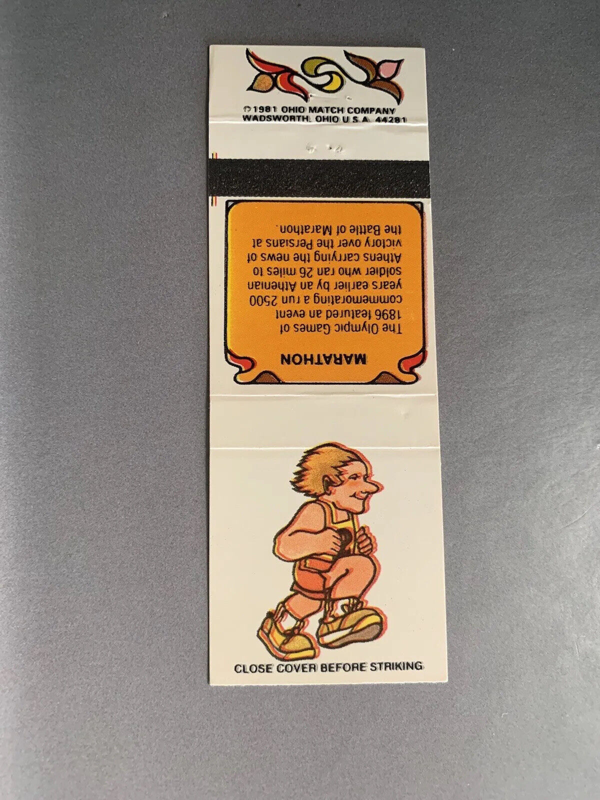Vintage 1981 Cartoon Marathon Trivia Matchbook Cover Running Facts 80s Vtg