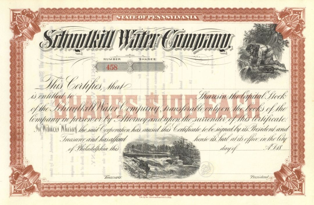 Schuylkill Water Co. of Pennsylvania - circa 1880's-90's Indian Vignette Stock C